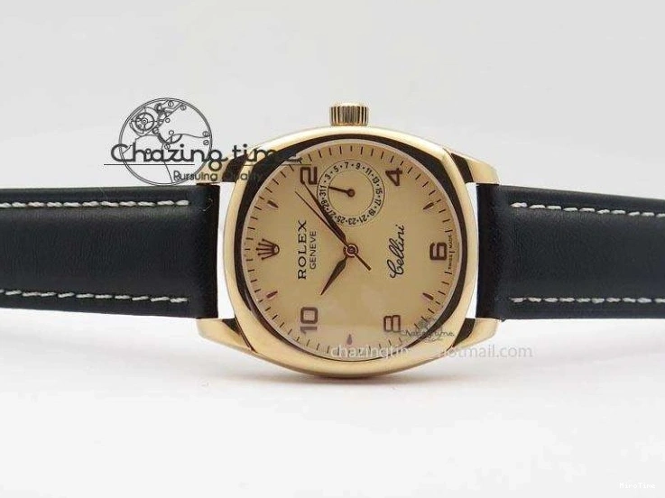 MiroTime 0103 EyeCatching Cellini Date RG Rose Gold Dial Numeral Markers On Black Leather Strap A 3884